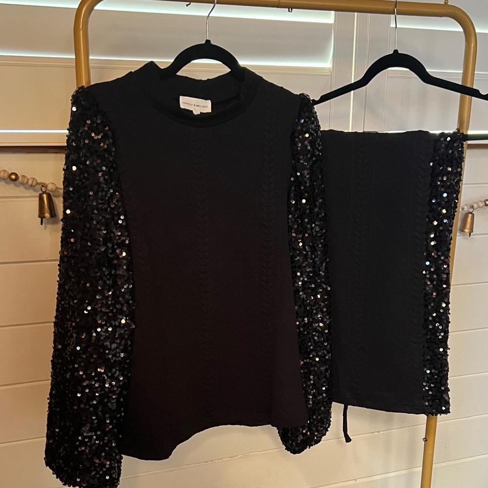 Lovely Melody Black Sequin Set